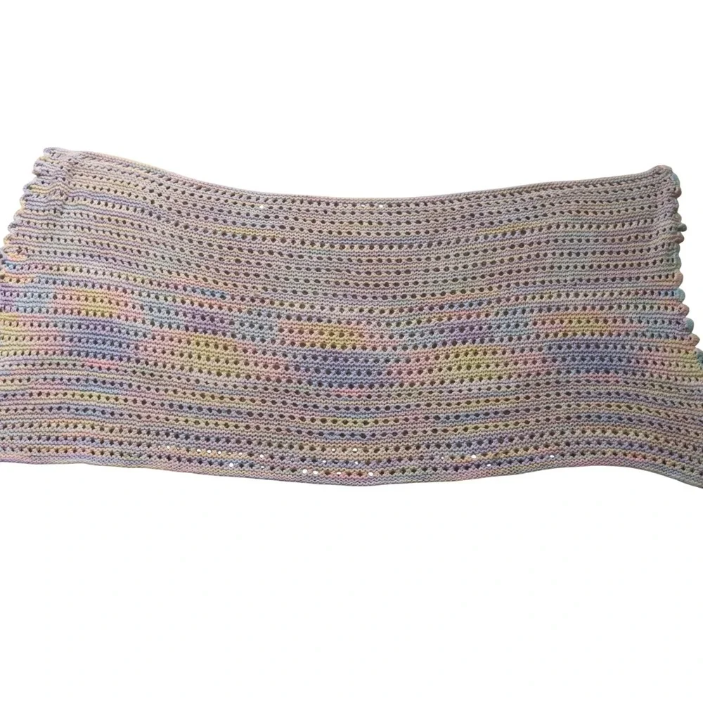 Handmade Pastel‎ Rainbow Crochet Knit Baby Blanket Soft Open Weave 60x24